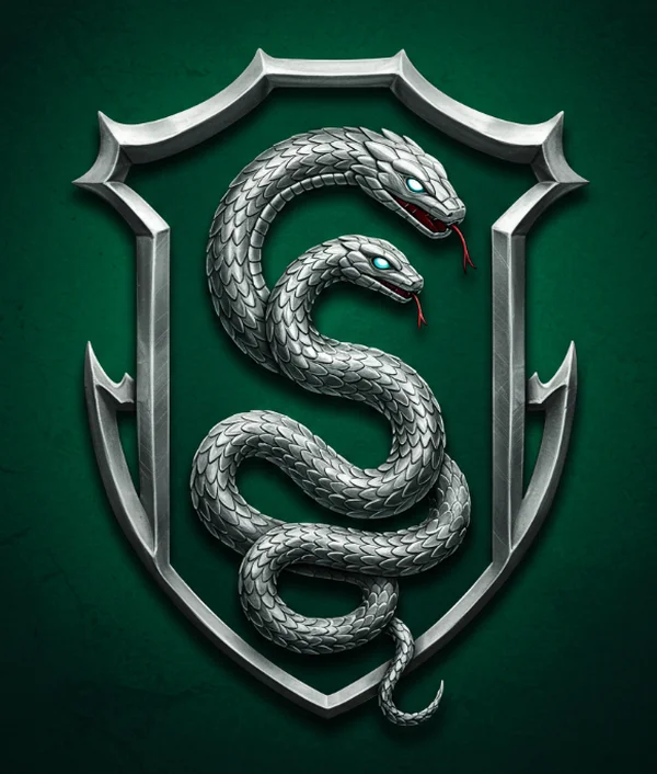 Slytherin house crest with silver serpent symbolizing cunning.