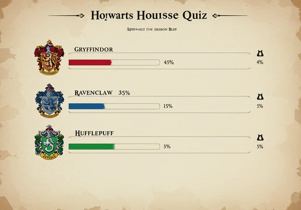 Hogwarts house quiz result with percentage bars for each house.