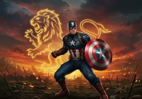 Captain America with a Gryffindor crest, showing courage