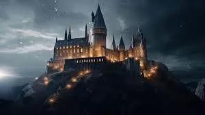 Castillo de Hogwarts bajo un cielo estrellado, creando una atmósfera mágica.